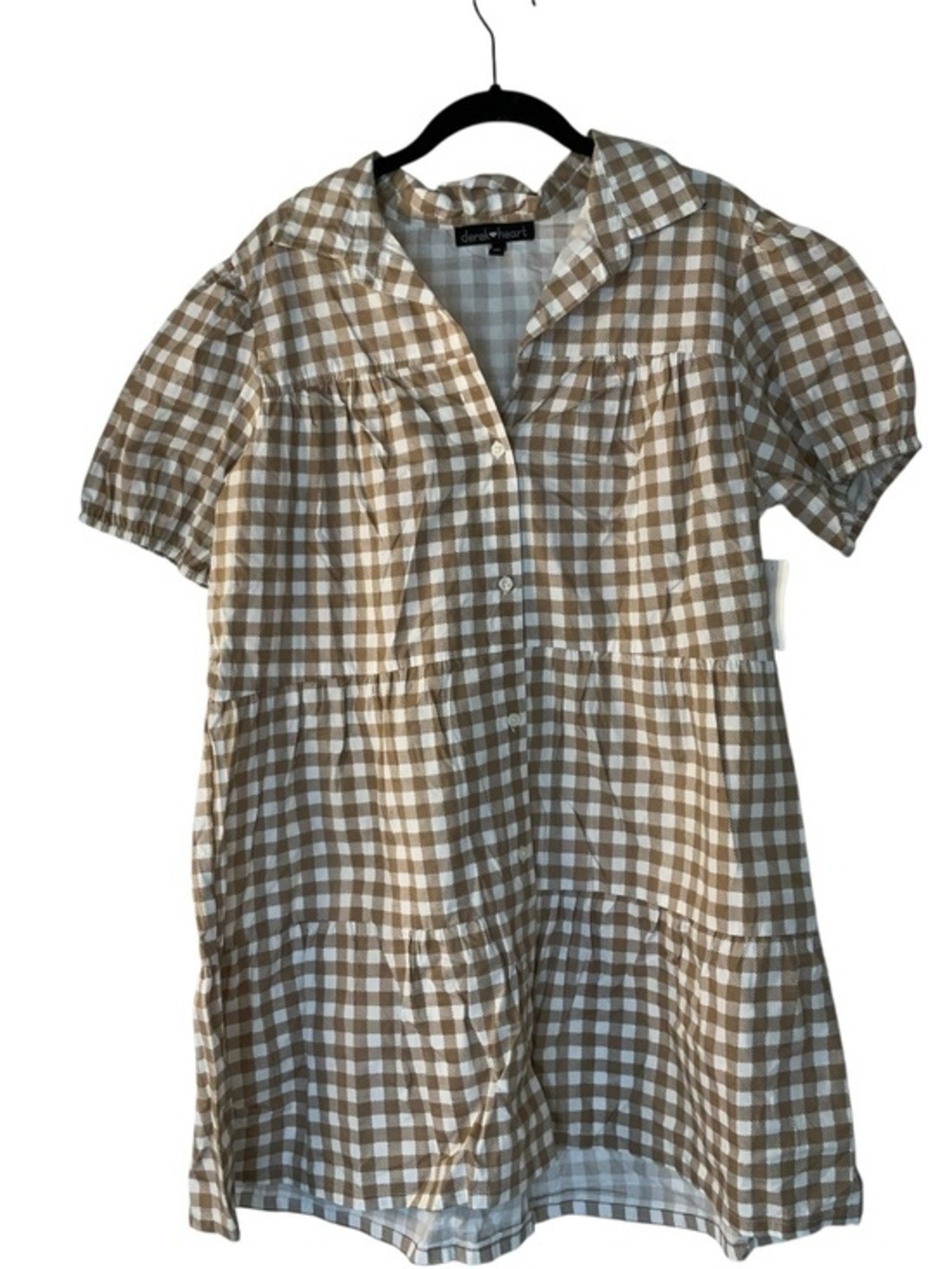 Derek Heart Tan and White Gingham Button-Up Shirt